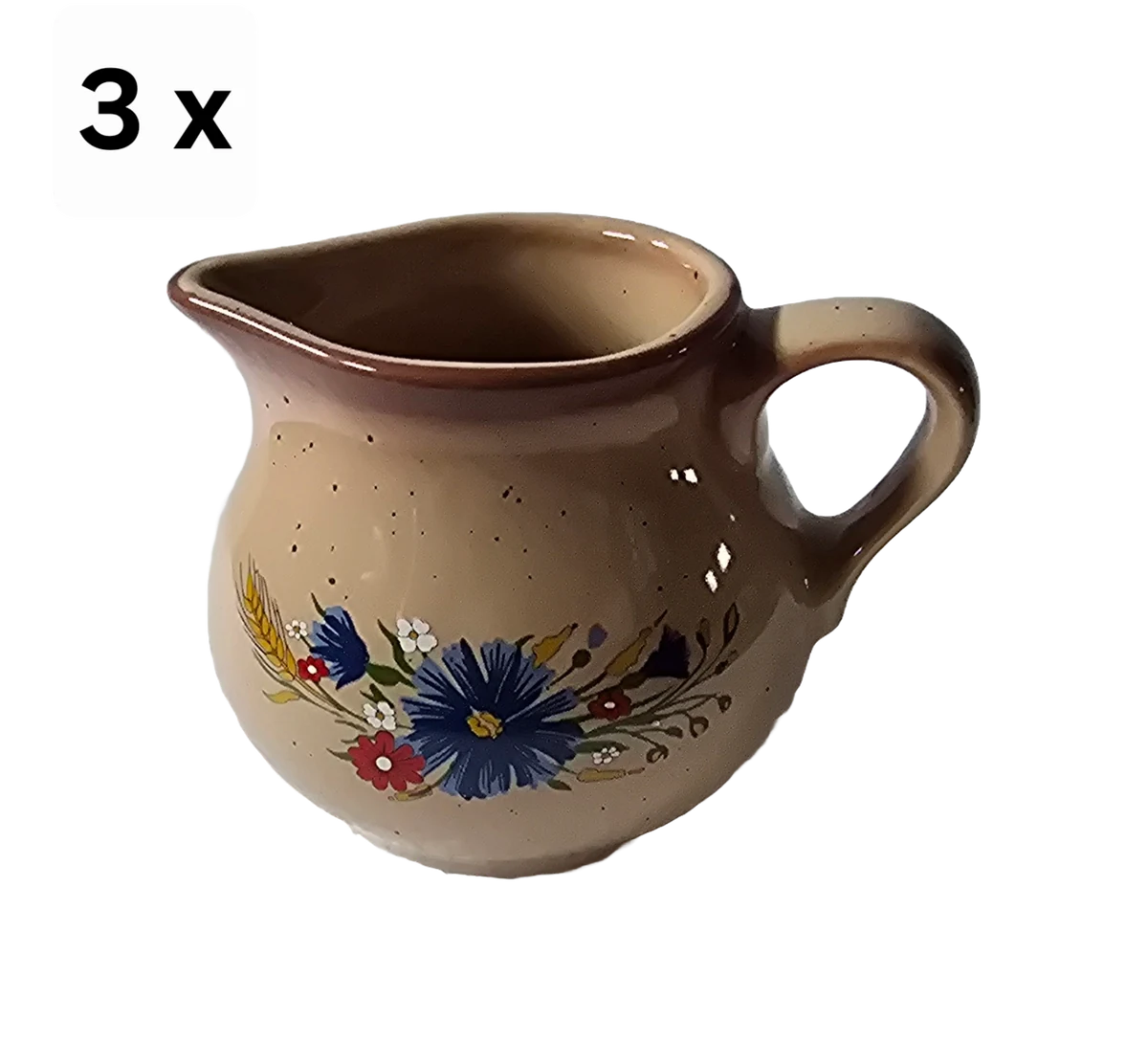 Set 3 latiere, 240 ml, CESIRO, brown decorat with flori and spic de grau