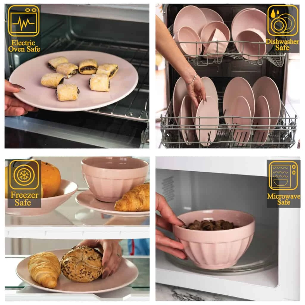 Set farfurii 16 piese, 4 persoane, pink, roz lucios si roz mat, imagine 3
