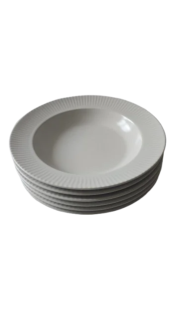 Set 6 farfurii adanci, 23 cm, Cesiro, Alb Mat cu striatii la margine