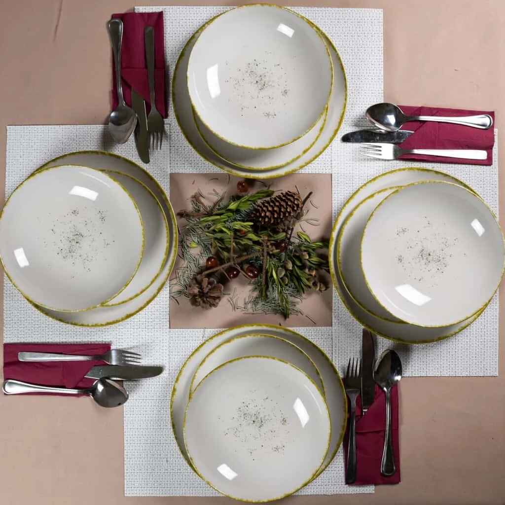 Set farfurii 12 piese, 4 persoane, ivory stone, alb ivoire, margine aurie, imagine 7