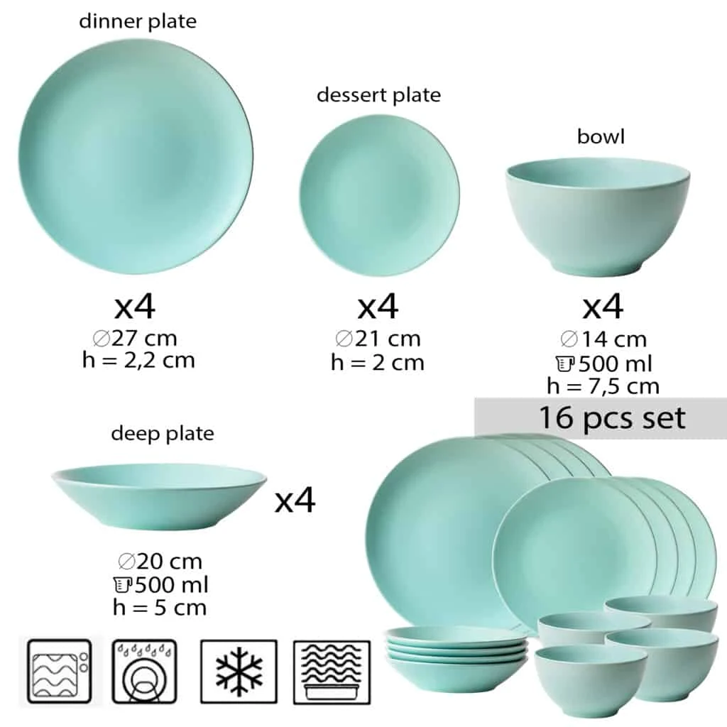 Set farfurii 16 piese, 4 persoane, peppermint, verde menta mat, imagine 2
