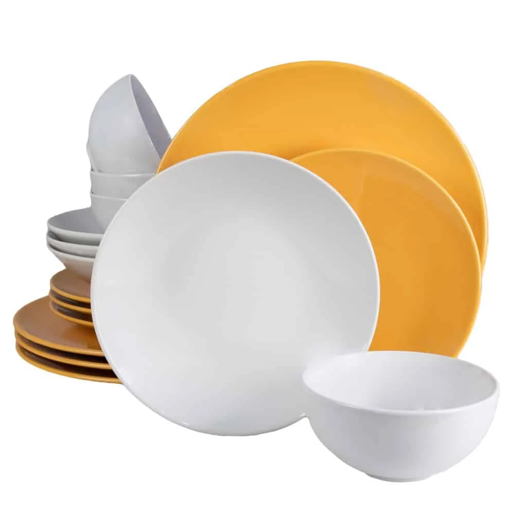 Set plates 16 piese, 4 persoane, summer time, white/yellow