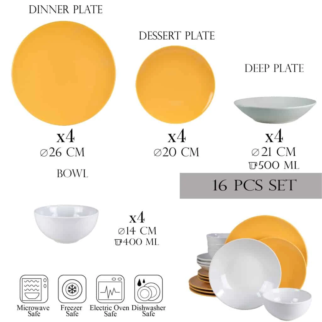 Set farfurii 16 piese, 4 persoane, summer time, alb/galben, imagine 2