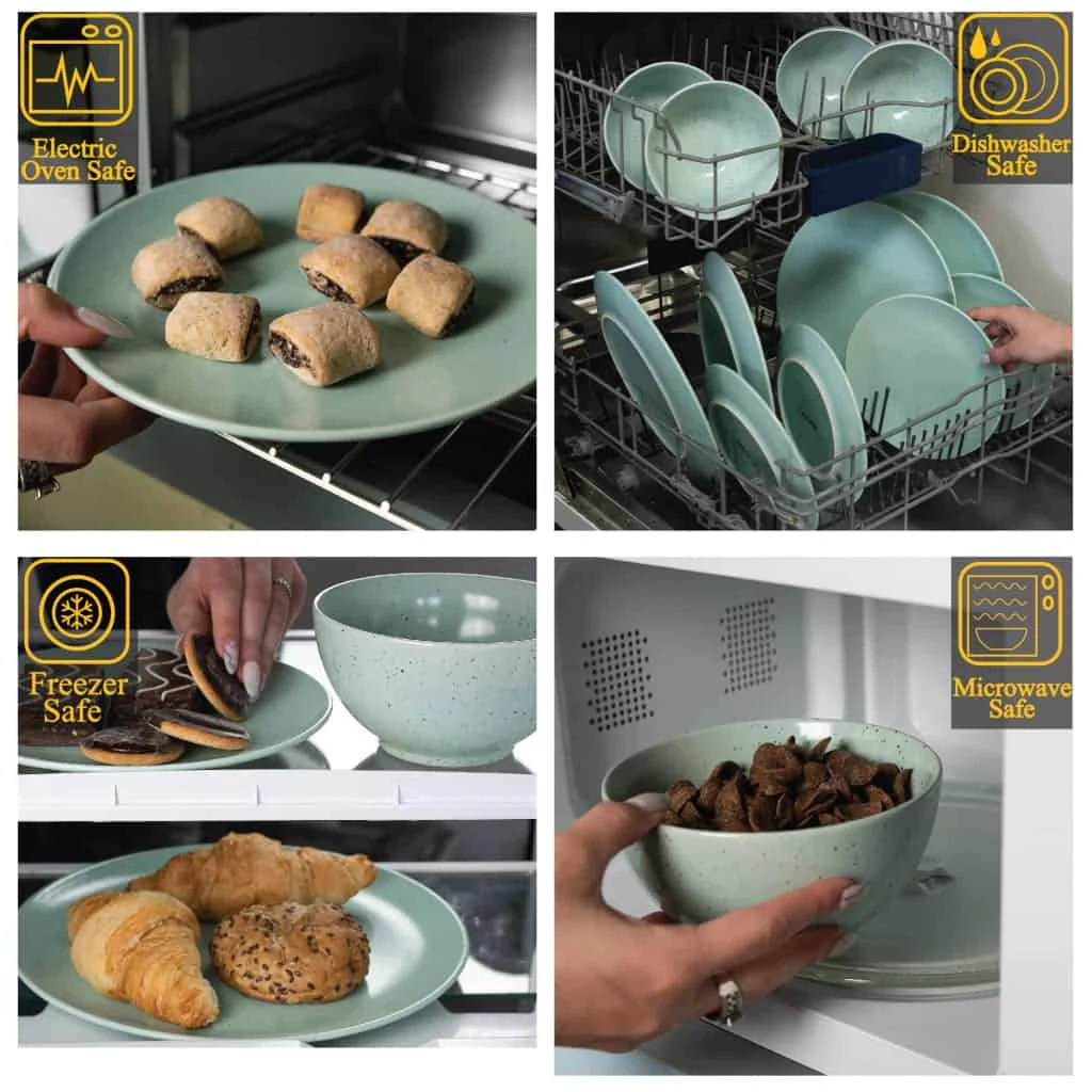 Set farfurii 12 piese, 4 persoane, peppermint, turcoaz mat cu puncte negre, imagine 3