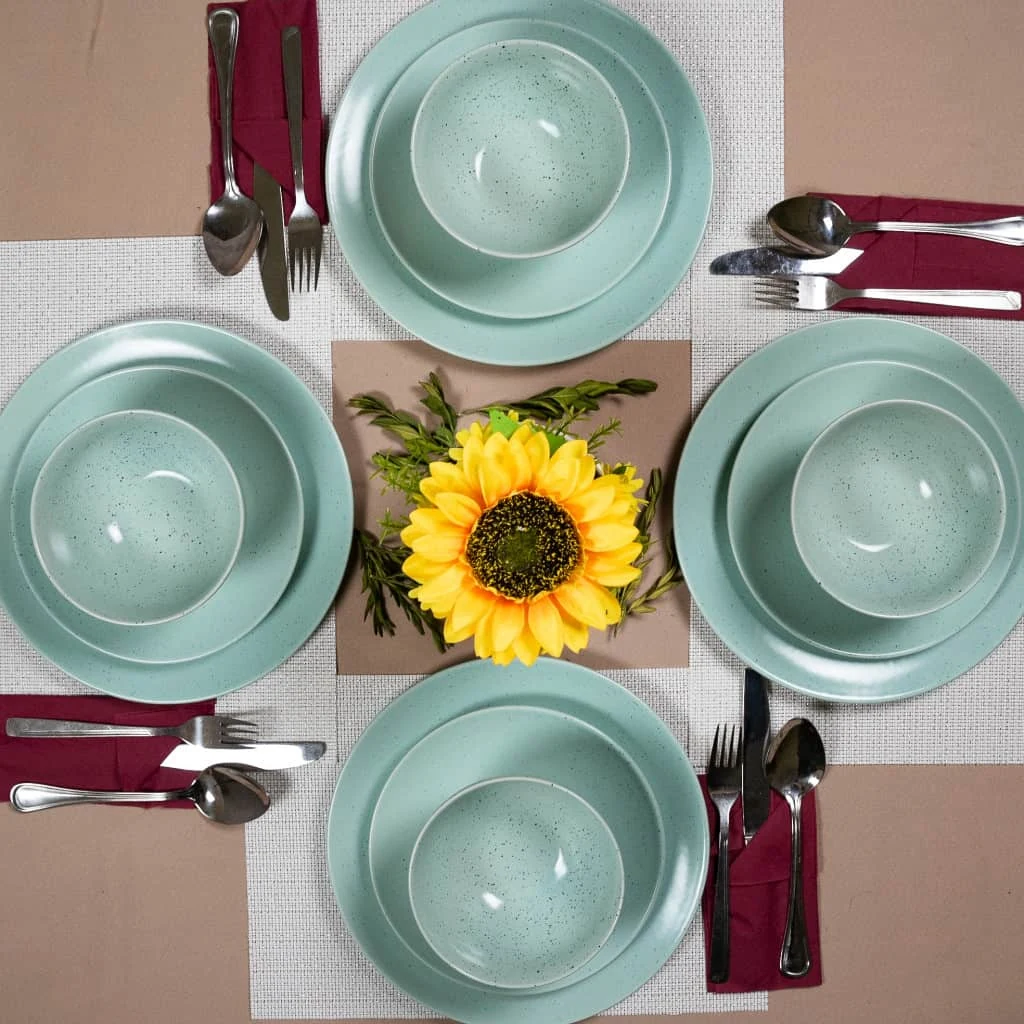 Set farfurii 12 piese, 4 persoane, peppermint, turcoaz mat cu puncte negre, imagine 6
