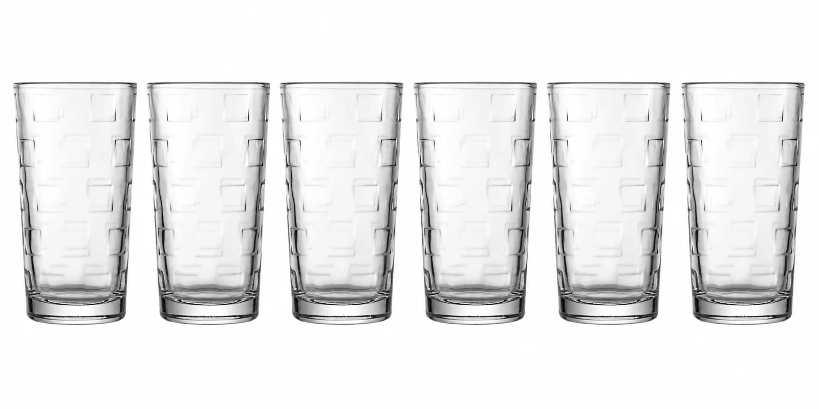 Set 6 pahare decorate cu patratele, 245 ml, Sticla, Cesiro