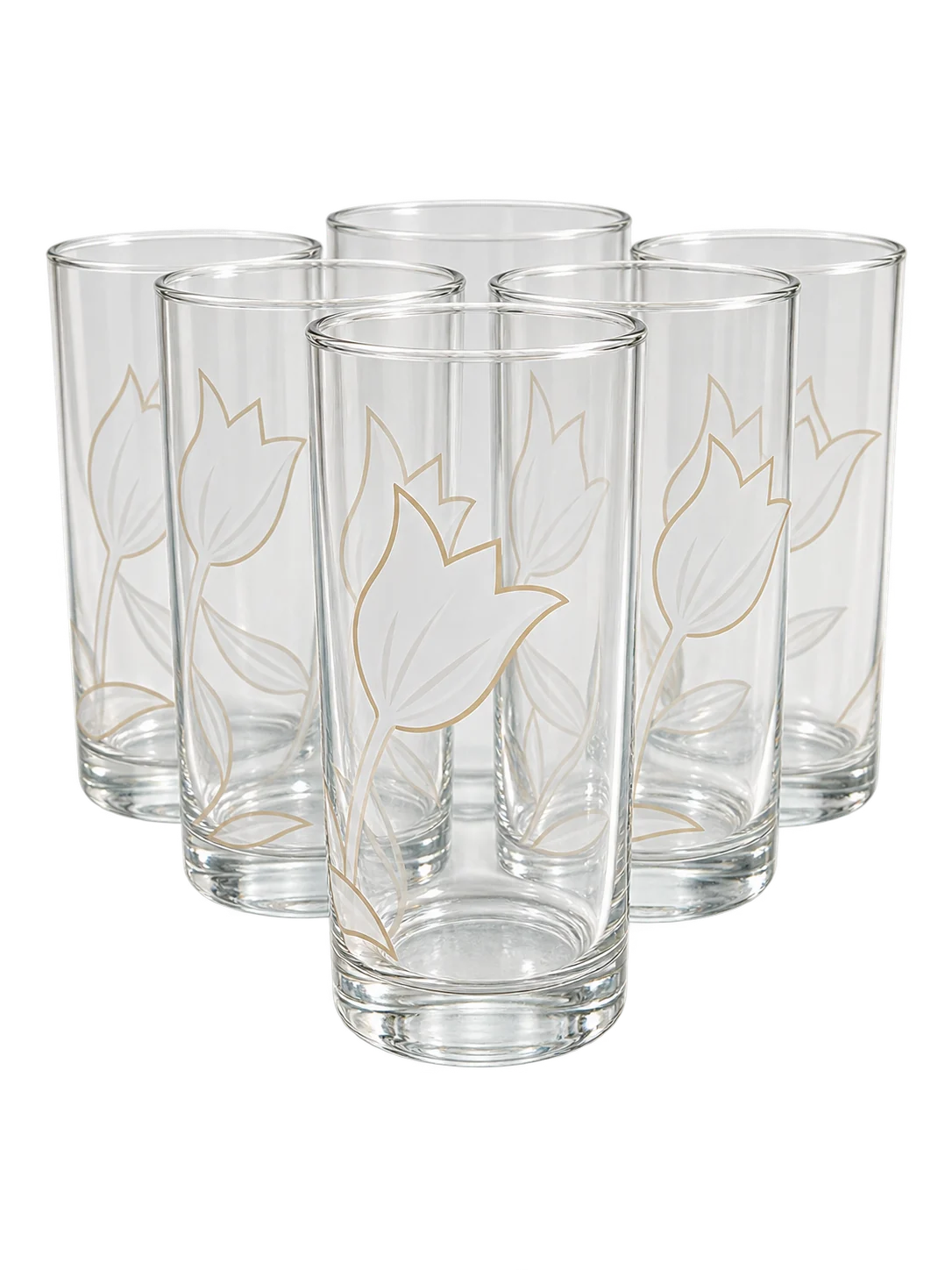 Set 6 pahare, 270 ml, Cesiro, Transparent decorat cu lalele