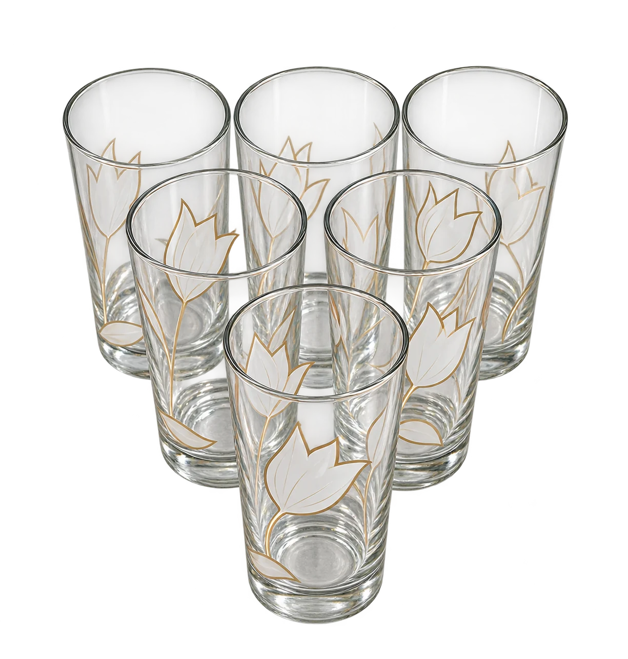 Set 6 pahare, 270 ml, Cesiro, Transparent decorat cu lalele 2