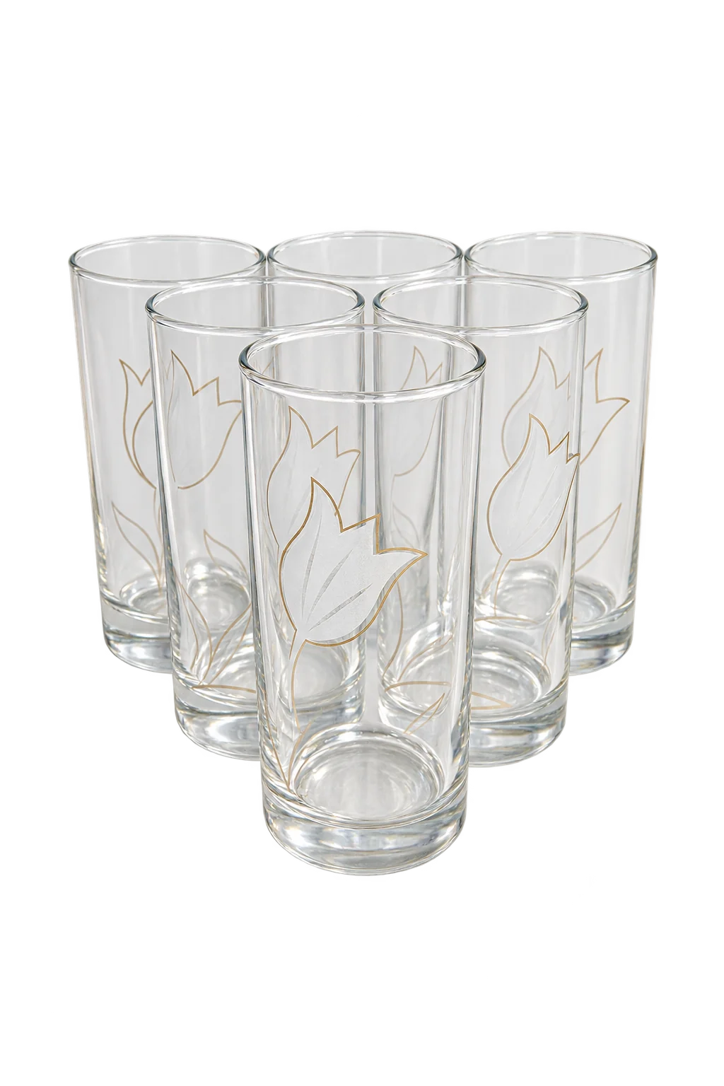 Set 6 pahare, 270 ml, Cesiro, Transparent decorat cu lalele 3