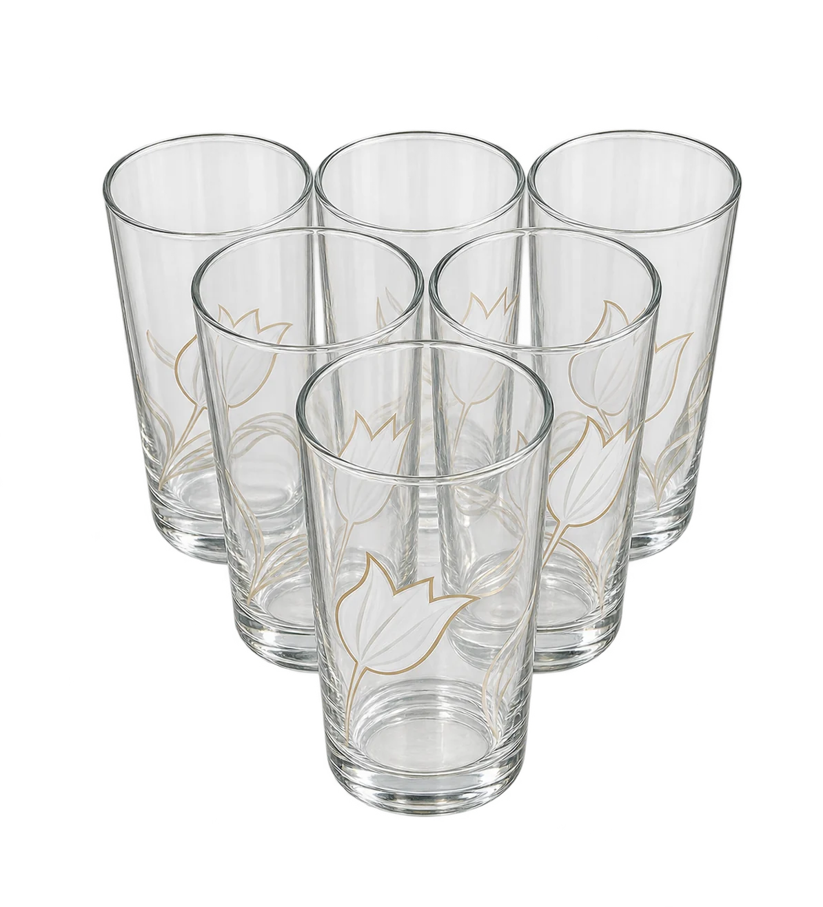 Set 6 pahare, 270 ml, Cesiro, Transparent decorat cu lalele 4