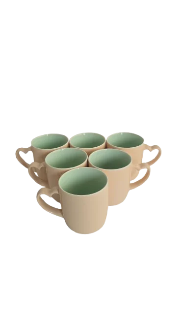 Set 6 cani cu toarta in forma de inima, 320 ml, Cesiro, Crem/Turcoaz 3
