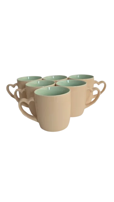 Set 6 cani cu toarta in forma de inima, 320 ml, Cesiro, Crem/Turcoaz 4