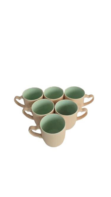 Set 6 cani cu toarta in forma de inima, 320 ml, Cesiro, Crem/Turcoaz 5