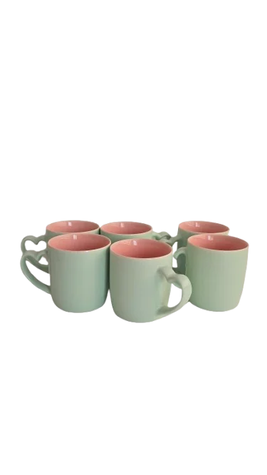 Set 6 cani cu toarta in forma de inima, 320 ml, Cesiro, Portelan, Turcoaz/Roz 3