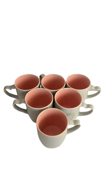 Set 6 cani cu toarta in forma de inima, 320 ml, Cesiro, Portelan, Gri/Roz 3