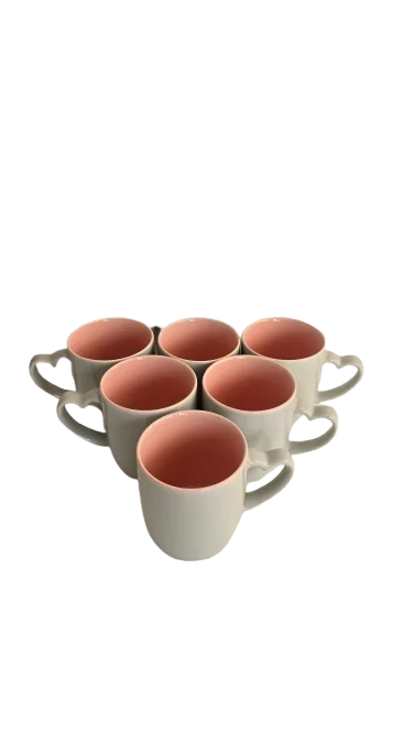 Set 6 cani cu toarta in forma de inima, 320 ml, Cesiro, Portelan, Gri/Roz 4