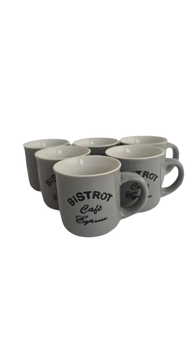Set 6 cani, 120 ml, Cesiro, Portelan, Alb/Gri 3