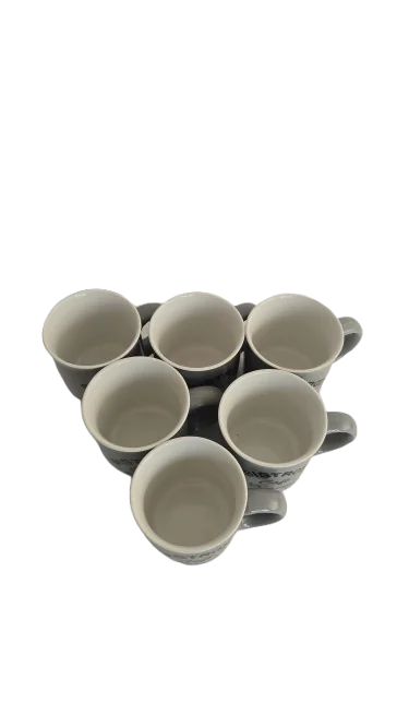 Set 6 cani, 120 ml, Cesiro, Portelan, Alb/Gri 5