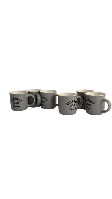 Set 6 cani, 120 ml, Cesiro, Portelan, Alb/Gri 6