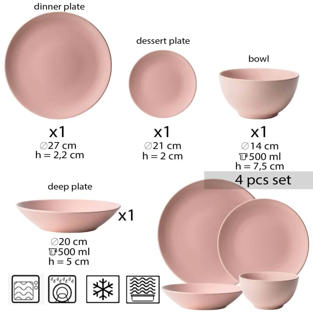 Set farfurii 4 piese, pastel pink, roz lucios, imagine 2