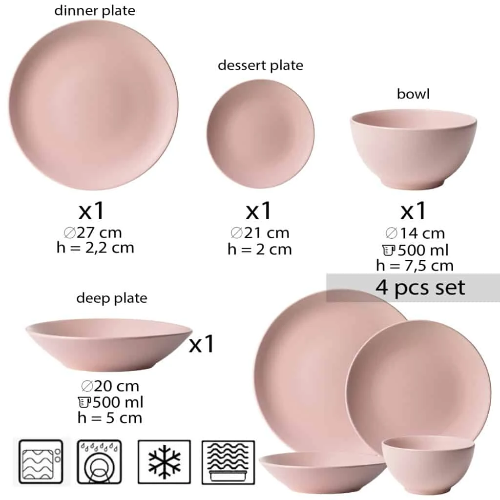 Set farfurii 4 piese, pastel pink, roz mat, imagine 2