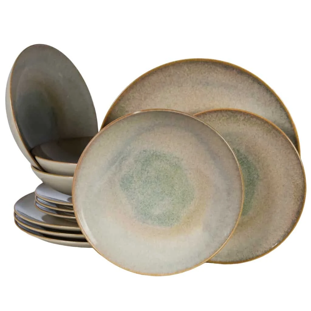 Set farfurii 12 piese, 4 persoane, Shell, Crem cu margine maro