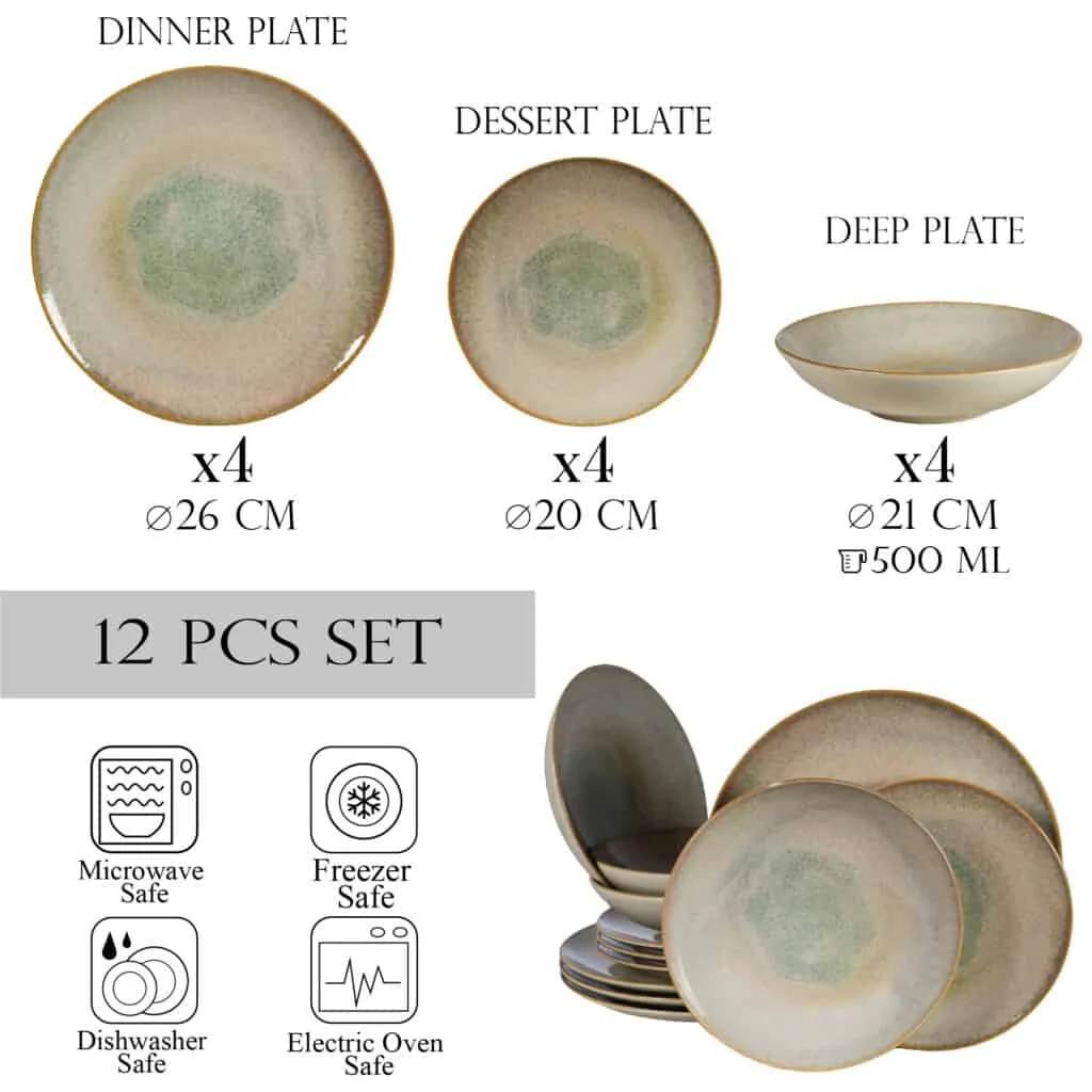Set farfurii 12 piese, 4 persoane, shell, crem cu margine maro, imagine 2
