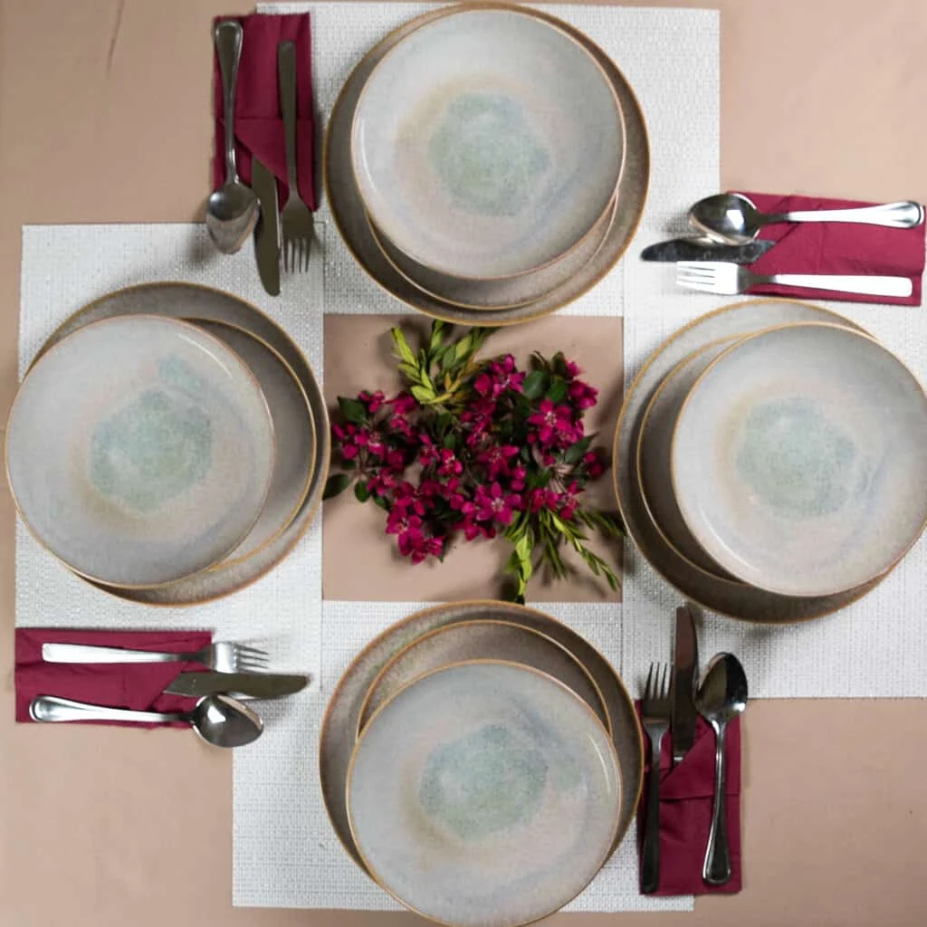Set farfurii 12 piese, 4 persoane, shell, crem cu margine maro, imagine 7