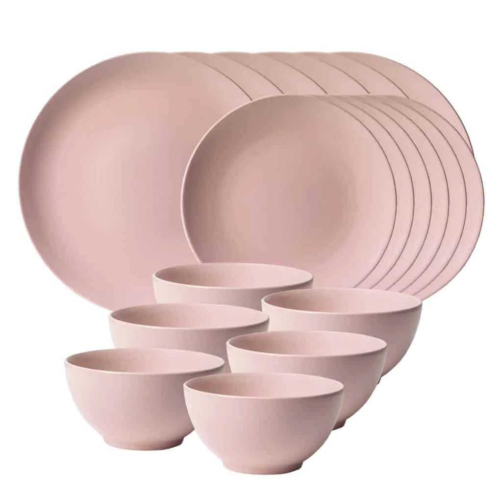 Set plates 18 piese, 6 persoane, pastel pink, CESIRO, pink matte