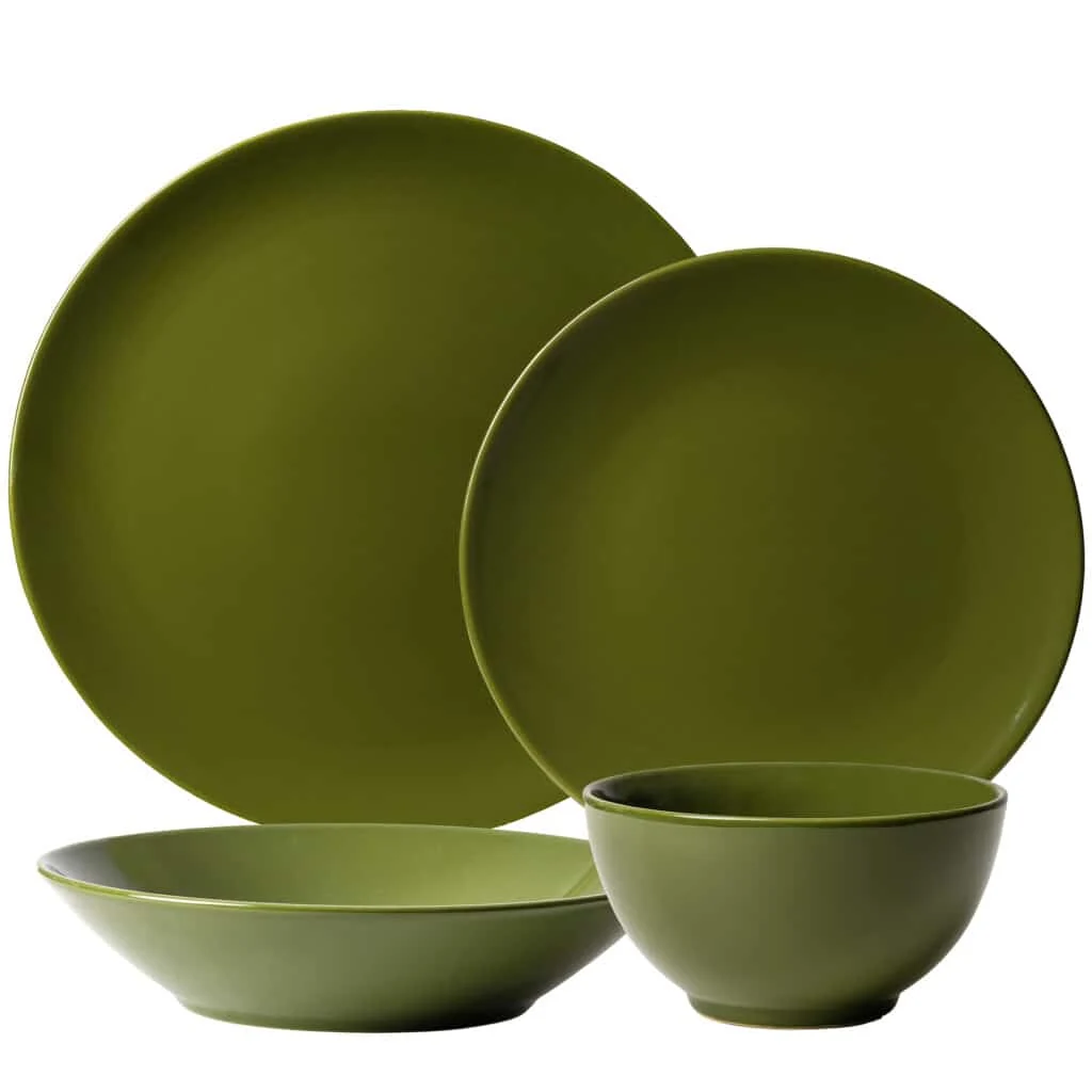 Set Teller 4 piese, pentru o persoana, olive green, grün masliniu.