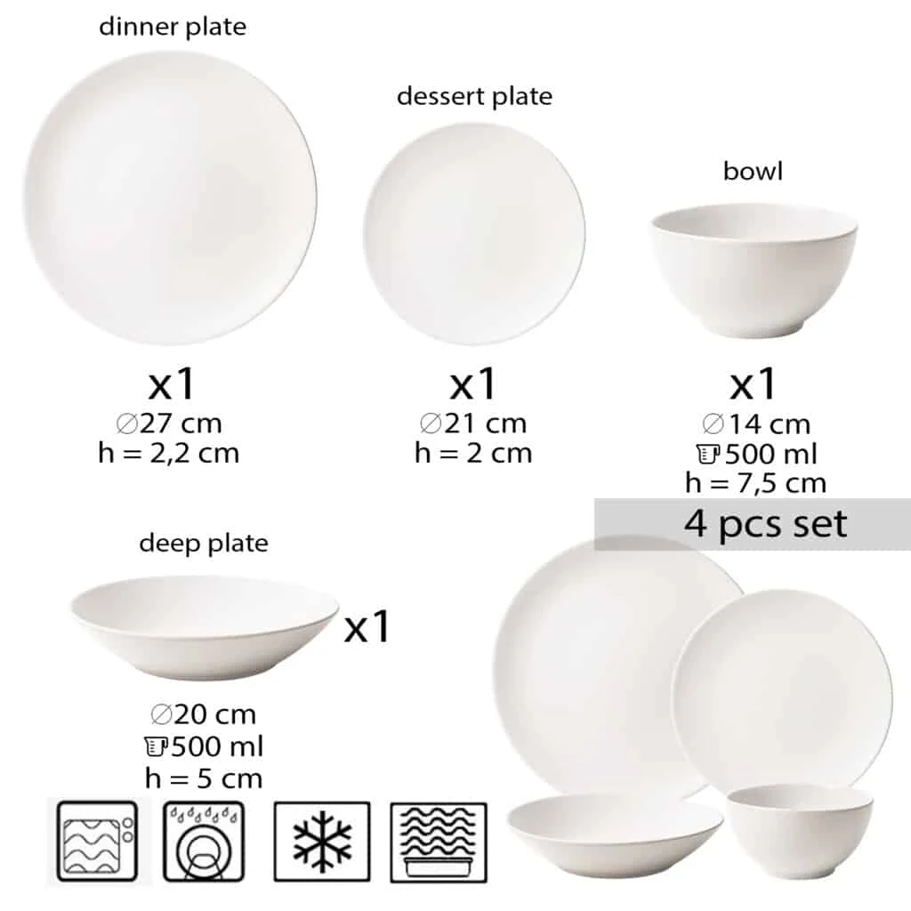 Set farfurii 4 piese, pentru o persoana, north pole, alb mat, imagine 2