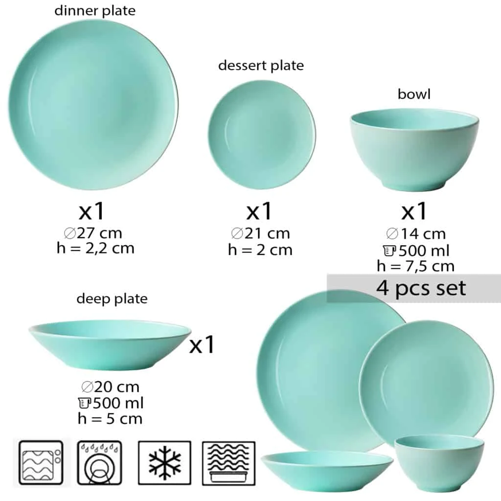 Set farfurii 4 piese, pentru o persoana, verde menta, peppermint, imagine 2