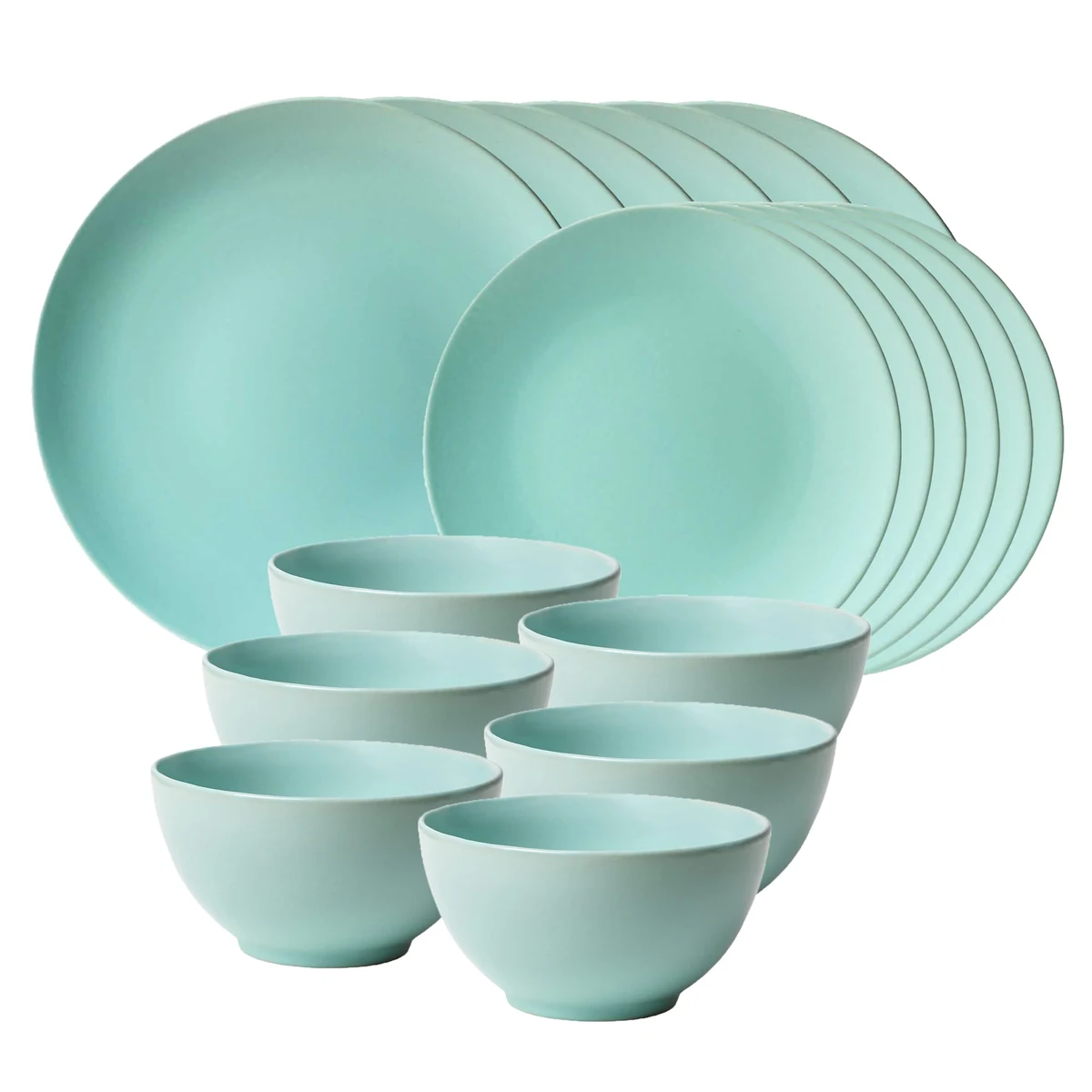 Set plates 18 piese, 6 persoane, peppermint, CESIRO, green matte