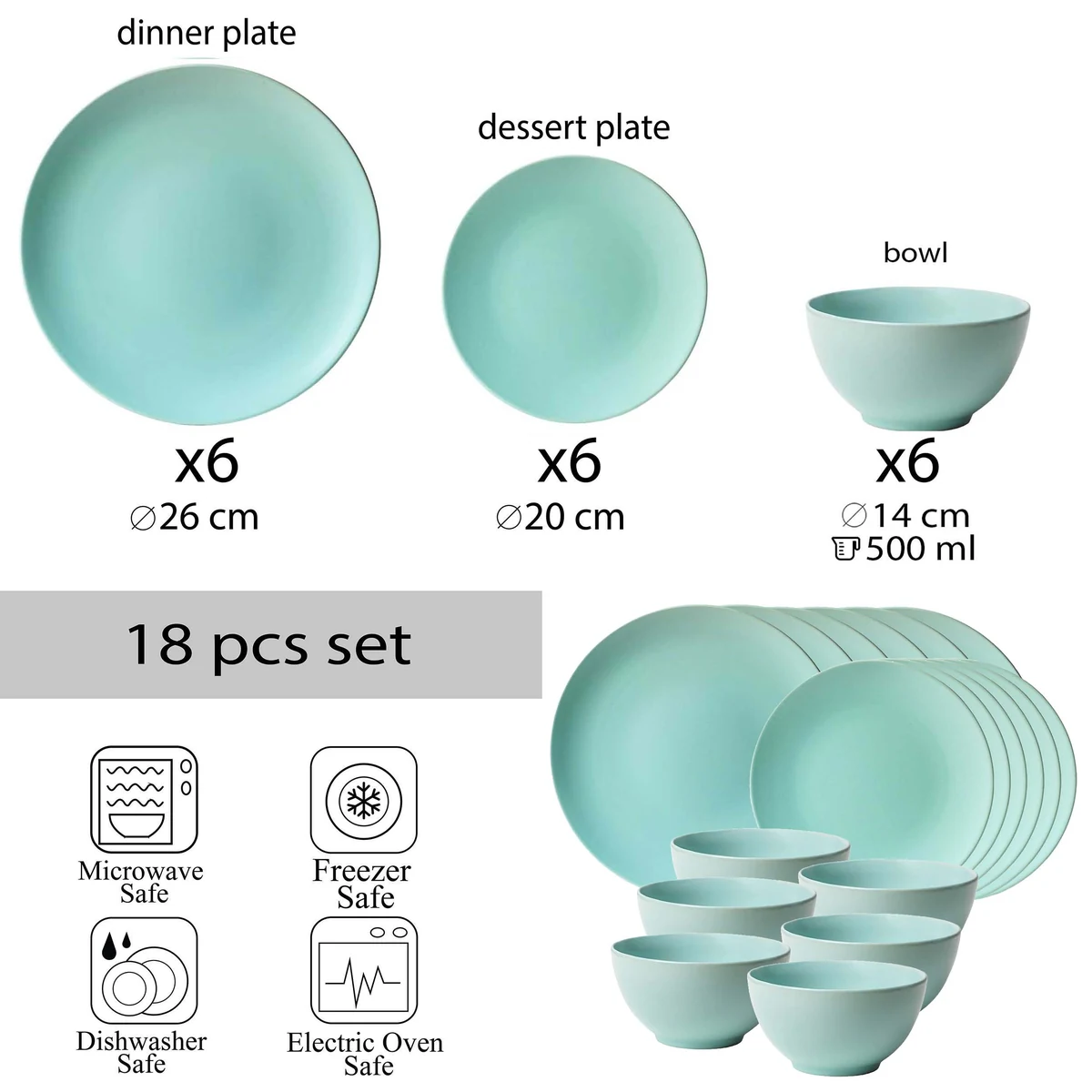 Set farfurii 18 piese, 6 persoane, peppermint, CESIRO, verde mat, imagine 2