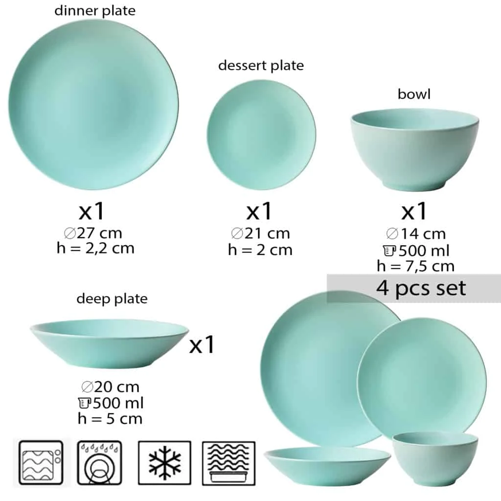Set farfurii 4 piese, pentru o persoana, peppermint, verde menta mat, imagine 2