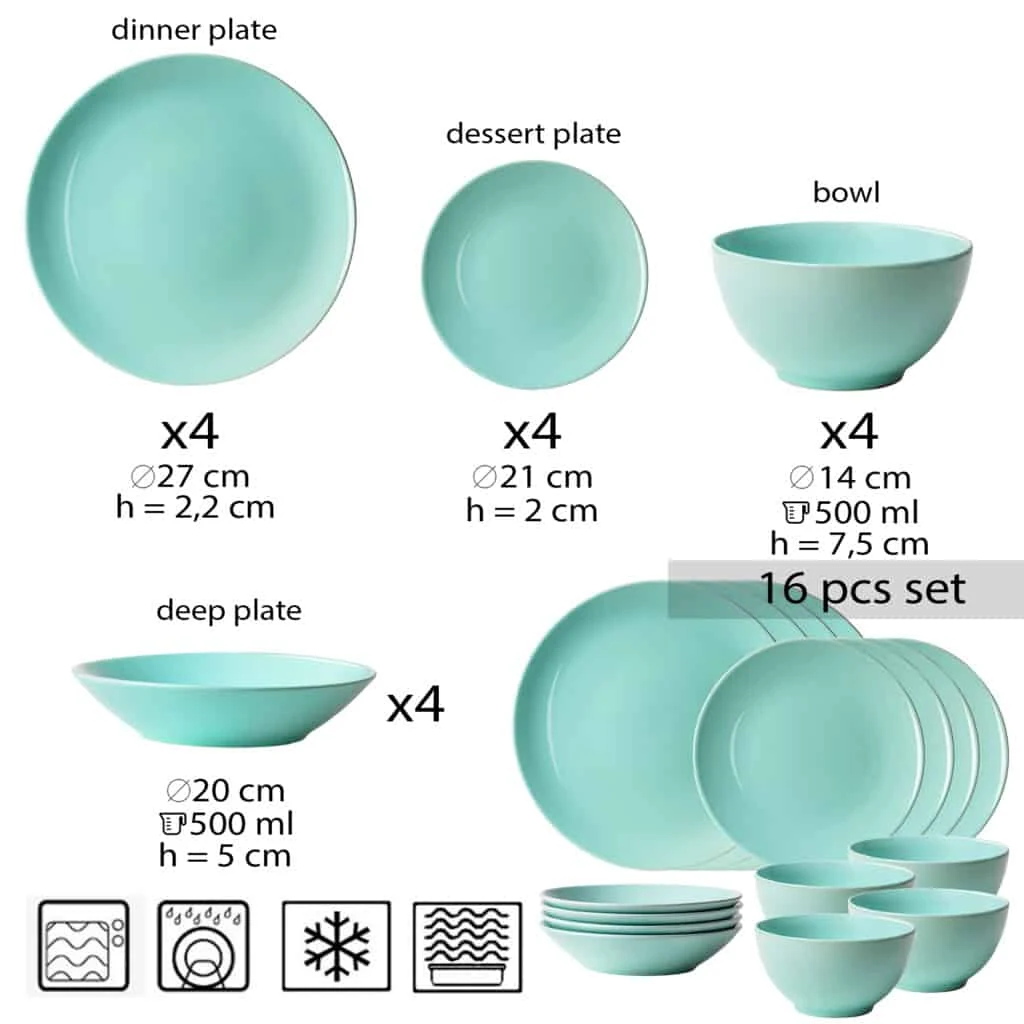 Set farfurii 16 piese, 4 persoane, peppermint, verde menta lucios, imagine 2