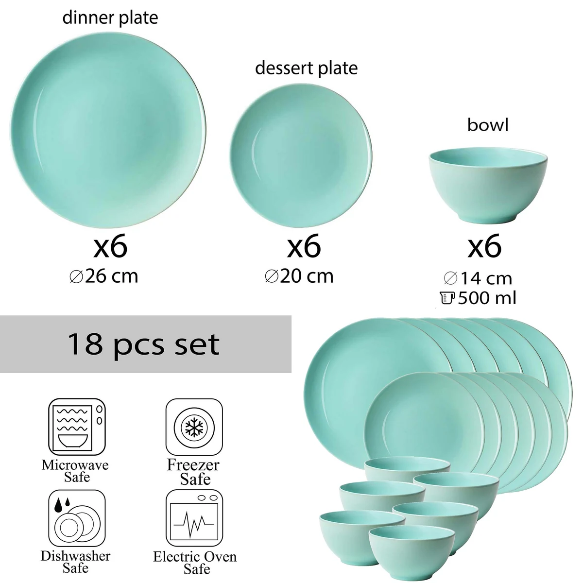 Set farfurii 18 piese, 6 persoane, peppermint, verde menta, imagine 2
