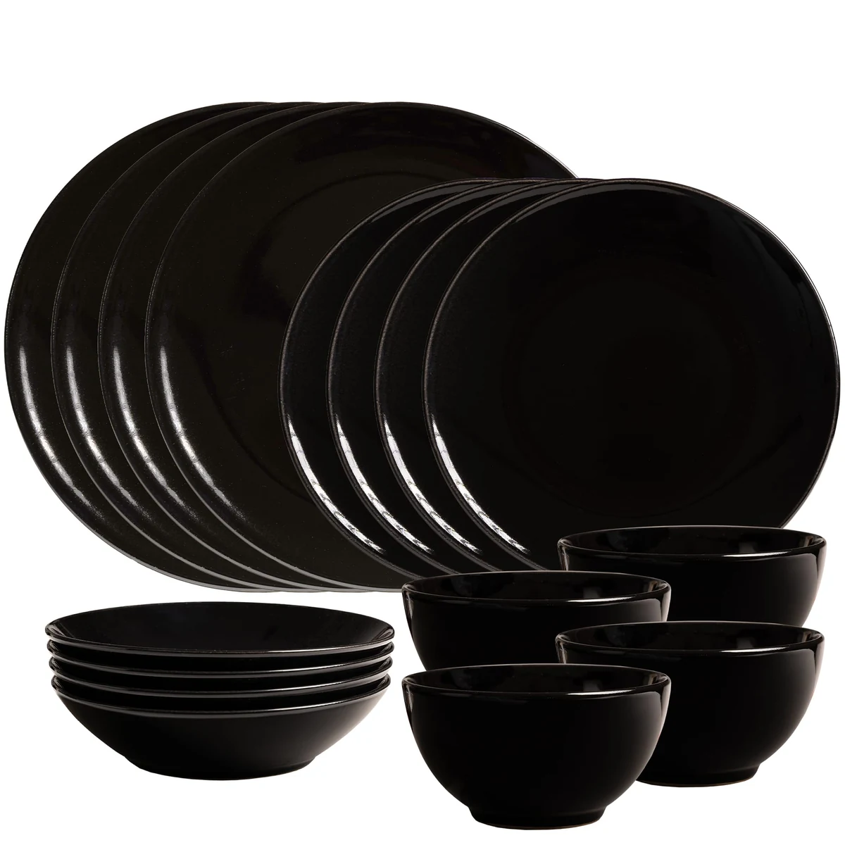 Set plates 16 piese, 4 persoane, abyss, CESIRO, black glossy