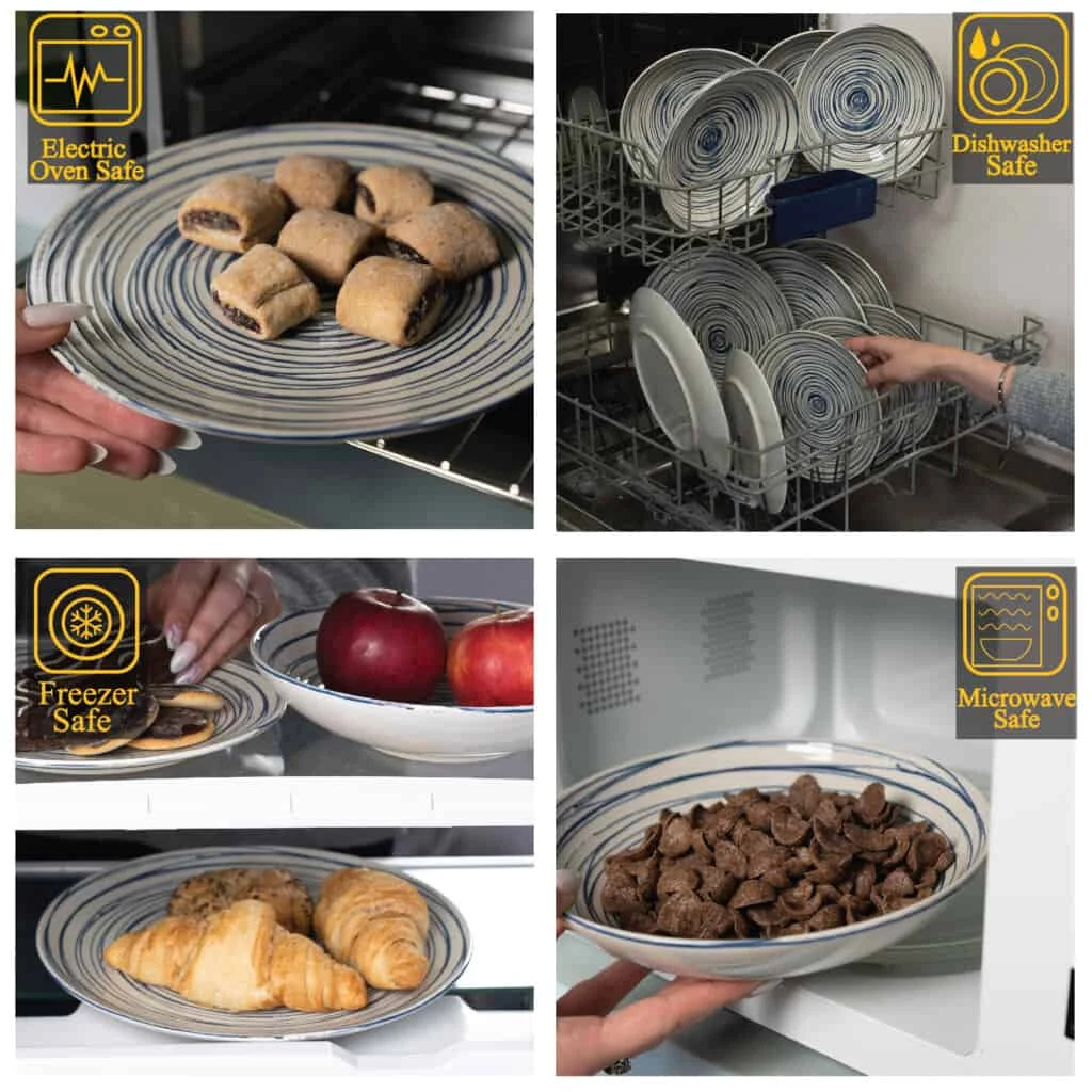 Set farfurii 12 piese, 4 persoane, alb ivoire cu albastru, imagine 3