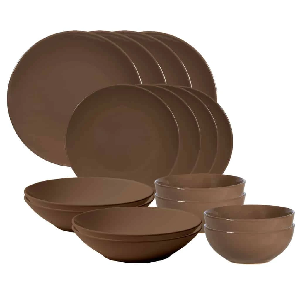Set plates 16 piese, 4 persoane, dark chocolate, brown inchis