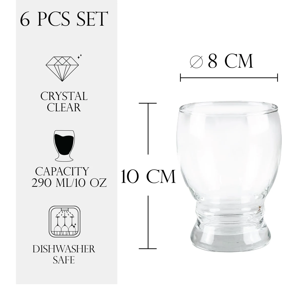 Set 6 pahare de 290 ml cu picior mic din sticla, CESIRO, imagine 2