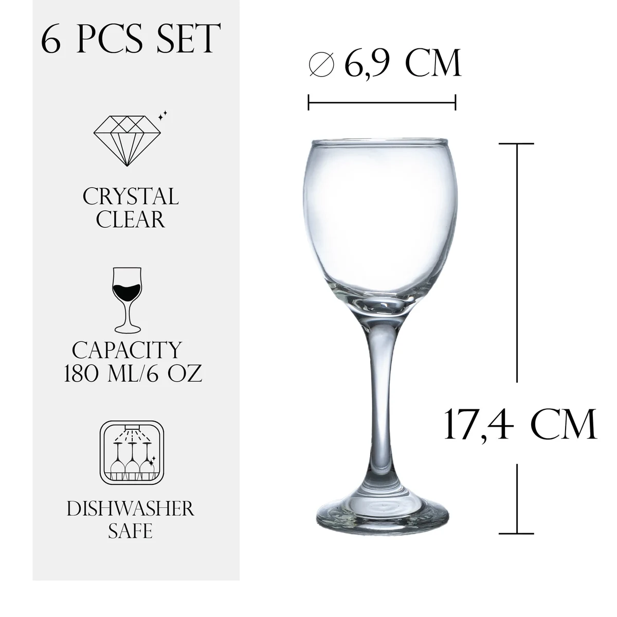 Set 6 pahare din sticla cu picior 180 ml, imagine 2