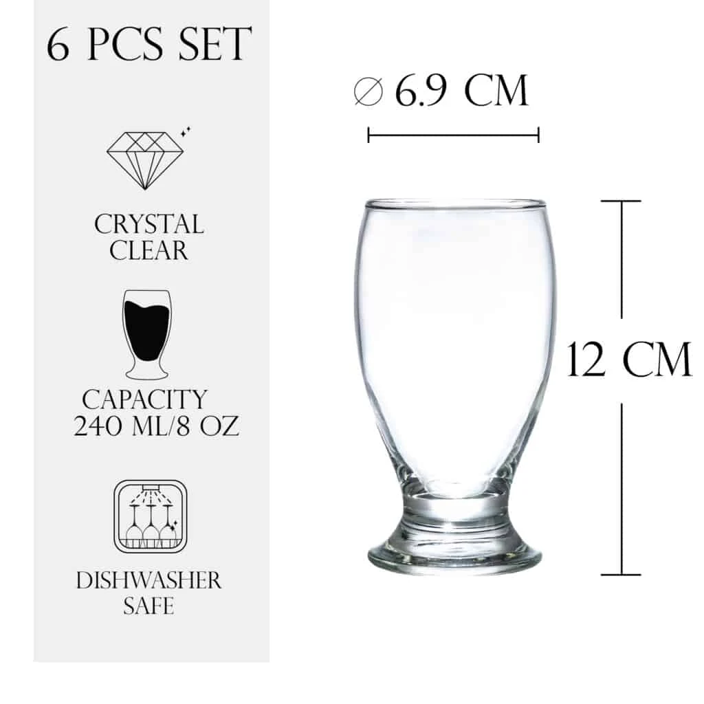 Set 6 pahare de 240 ml din sticla cu picior mic, CESIRO, imagine 2