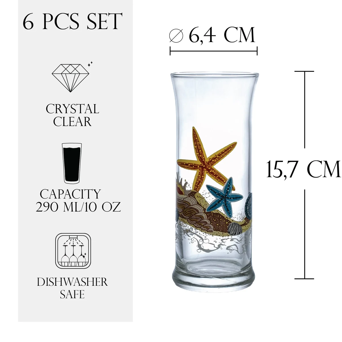 Set 6 pahare din sticla decorate de 290 ml, CESIRO, imagine 2