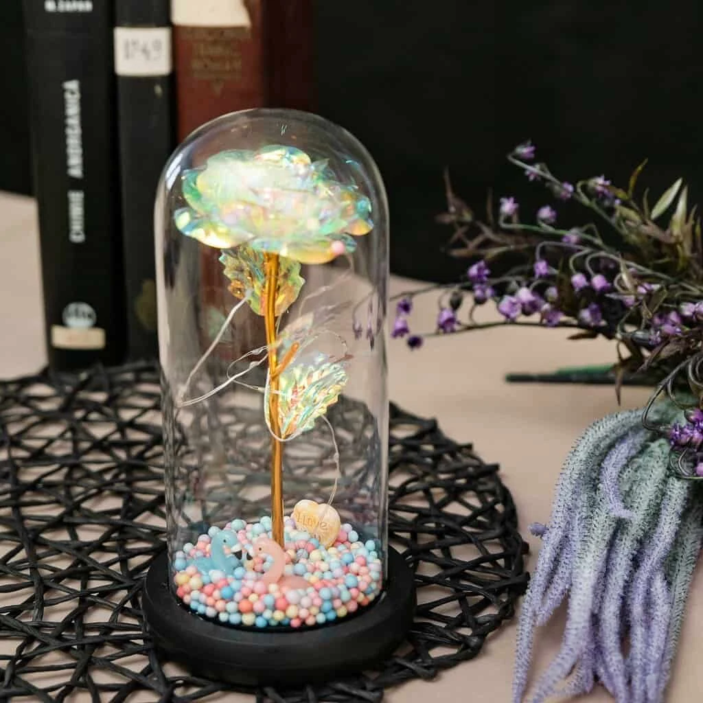 Trandafir în cupola 21 cm, multicolor cu flamingo, imagine 3