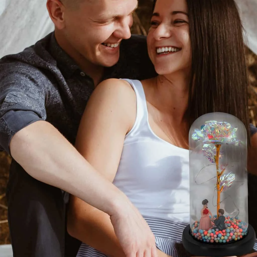 Trandafir în cupola 21 cm multicolor cu cuplu, imagine 4