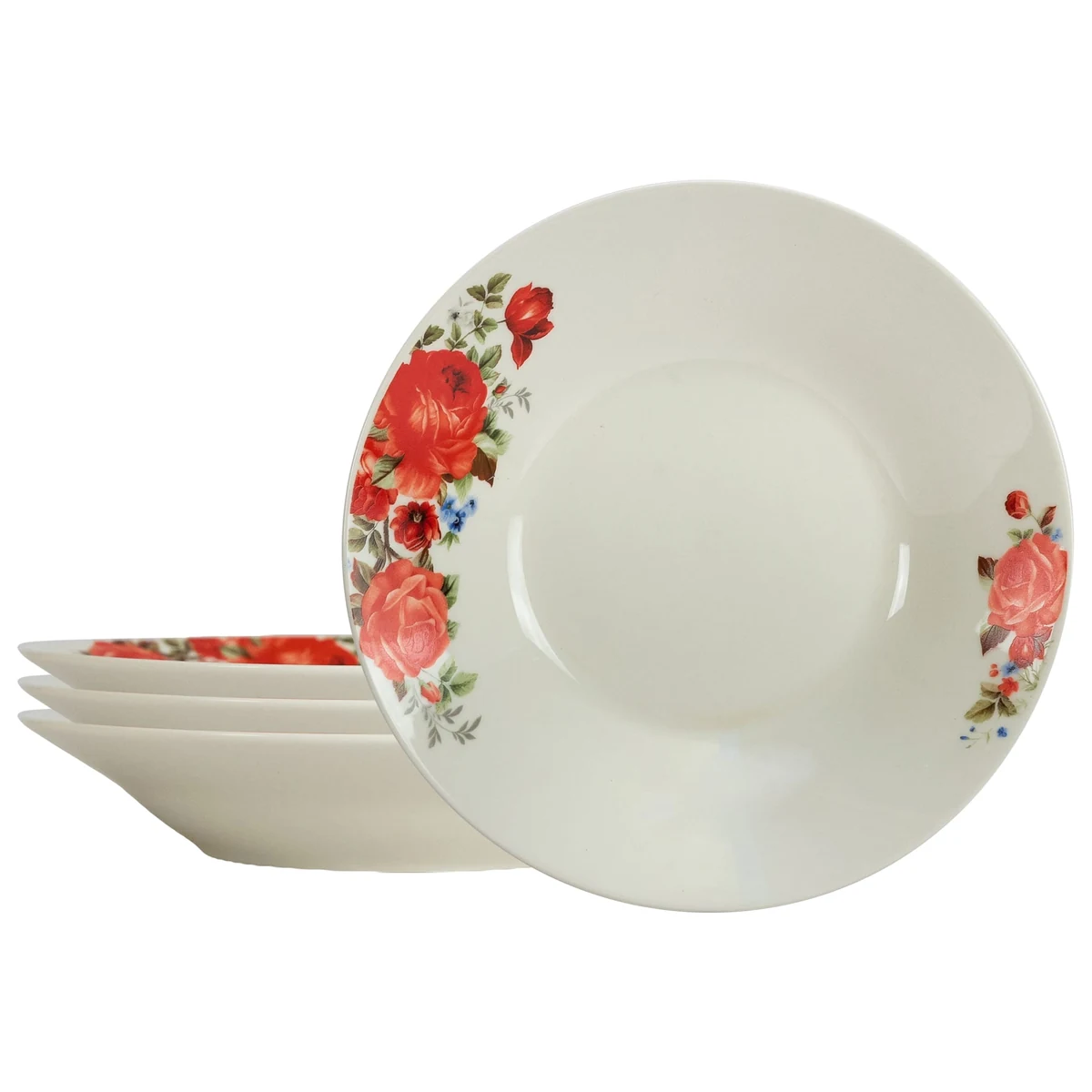 Set Teller tief ivoire mit trandafir rot, 4 persoane, 20 cm x 280 ml