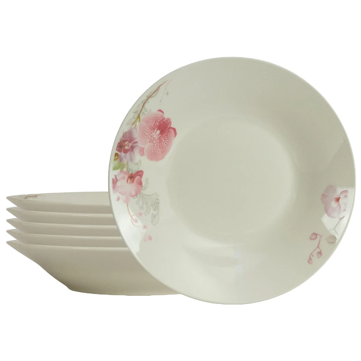 Set plates deep 6 persoane 20 cm x 280 ml, ivoire with orhidee