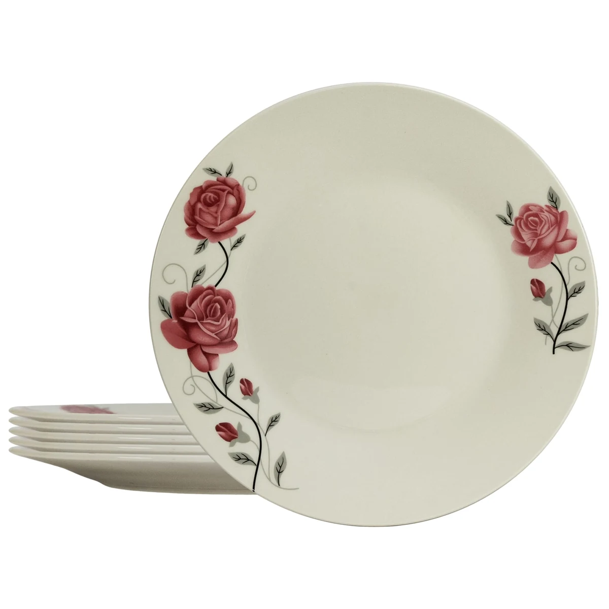 Set farfurii intinse 23 cm, 6 persoane, Ivoire cu trandafir roz