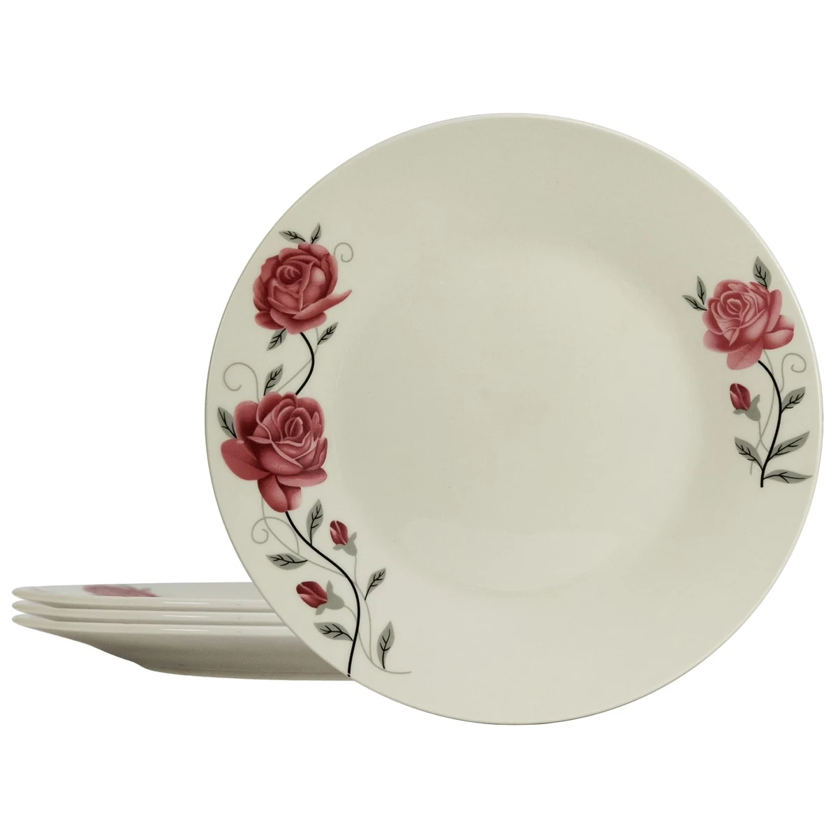 Set Teller Speiseteller 23 cm, 4 persoane, ivoire mit trandafir rosa